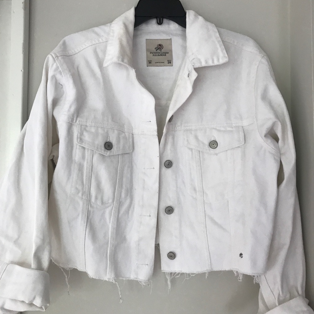 Pull & Bear cut off cropped white denim jacket